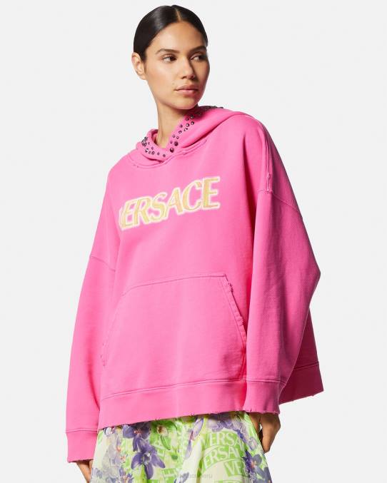 Versace ropa mujer sudadera con capucha y logo envejecido 6BPV143 rosa