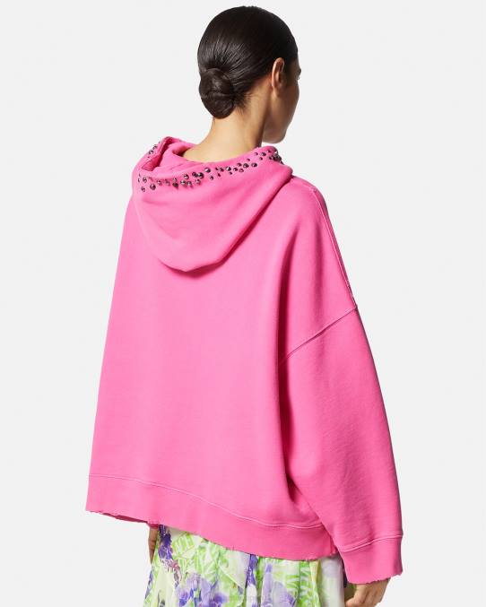 Versace ropa mujer sudadera con capucha y logo envejecido 6BPV143 rosa