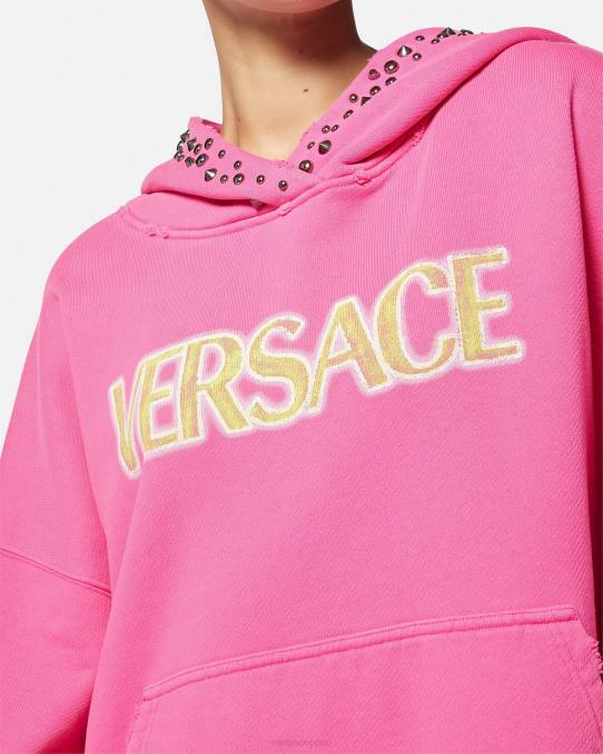 Versace ropa mujer sudadera con capucha y logo envejecido 6BPV143 rosa