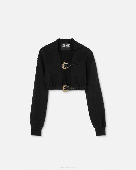Versace ropa mujer sudadera corta con hebilla barroca 6BPV2229 negro