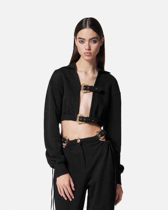 Versace ropa mujer sudadera corta con hebilla barroca 6BPV2229 negro