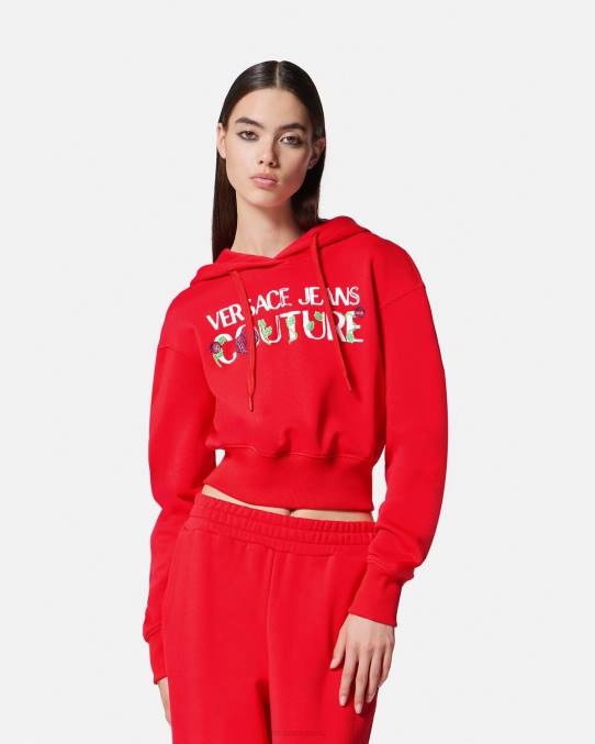 Versace ropa mujer sudadera corta con logo y rosas 6BPV2170 naranja