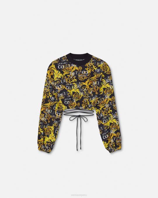 Versace ropa mujer sudadera corta de alta costura con logo 6BPV2224 oro negro