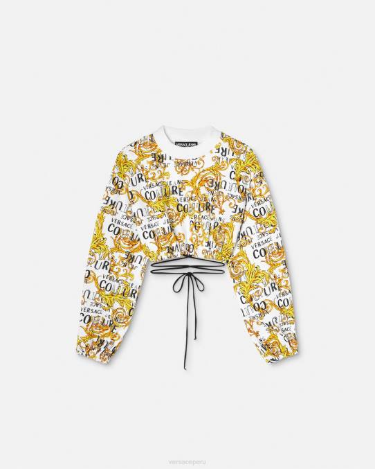 Versace ropa mujer sudadera corta de alta costura con logo 6BPV2225 oro y blanco