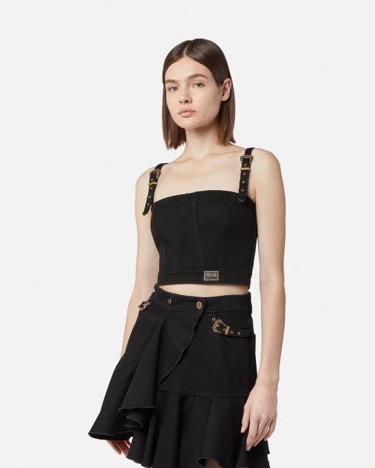 Versace ropa mujer top bustier de alta costura barroca con 1 hebilla 6BPV2219 negro