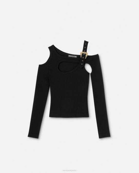 Versace ropa mujer top con abertura y hebilla barroca 6BPV2147 negro