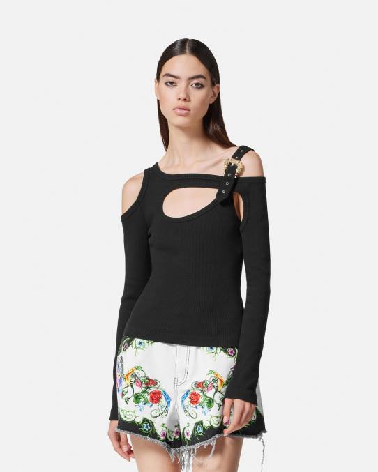 Versace ropa mujer top con abertura y hebilla barroca 6BPV2147 negro