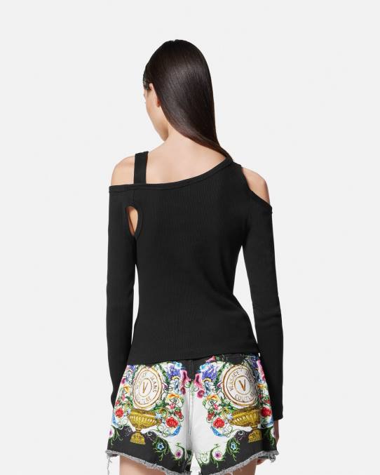 Versace ropa mujer top con abertura y hebilla barroca 6BPV2147 negro