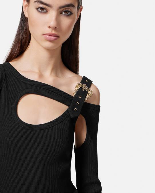 Versace ropa mujer top con abertura y hebilla barroca 6BPV2147 negro