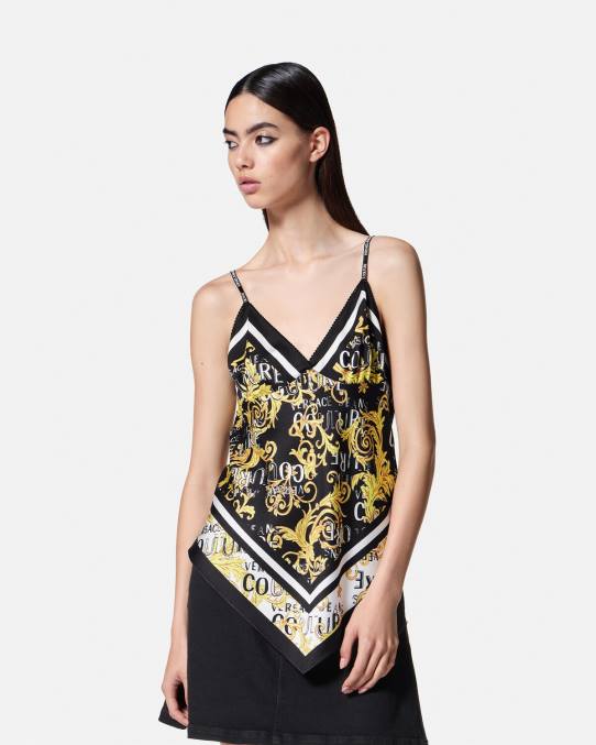 Versace ropa mujer top con logo y fular de alta costura 6BPV2206 oro negro