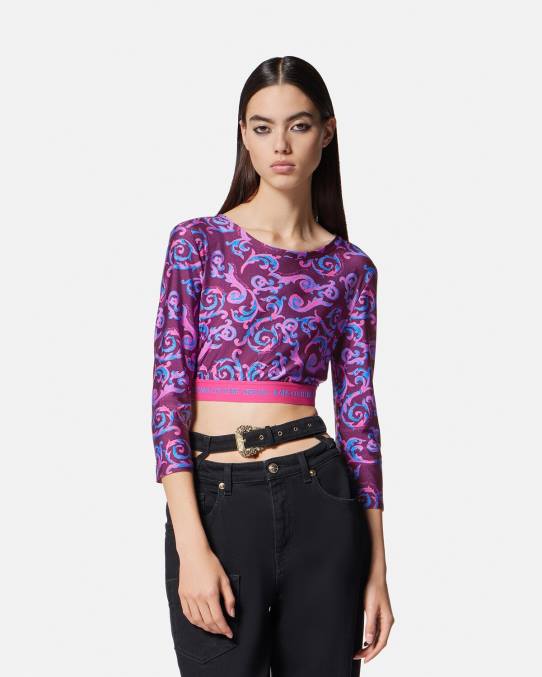 Versace ropa mujer top corto de alta costura con boceto 6BPV2166 Violeta