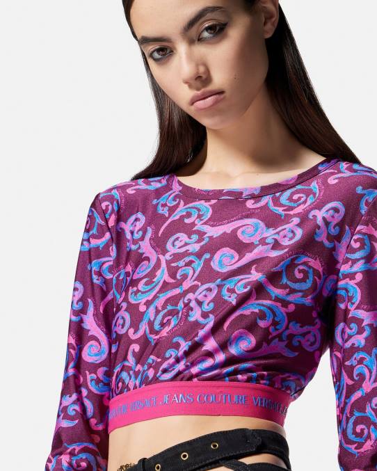 Versace ropa mujer top corto de alta costura con boceto 6BPV2166 Violeta