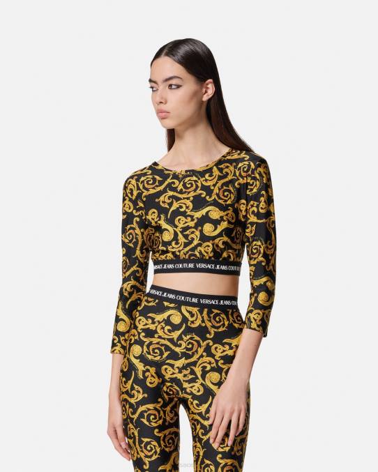Versace ropa mujer top corto de alta costura con boceto 6BPV2167 oro negro