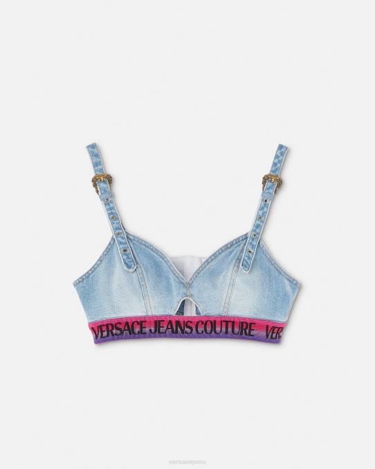 Versace ropa mujer top corto de mezclilla con logo 6BPV2200 azul