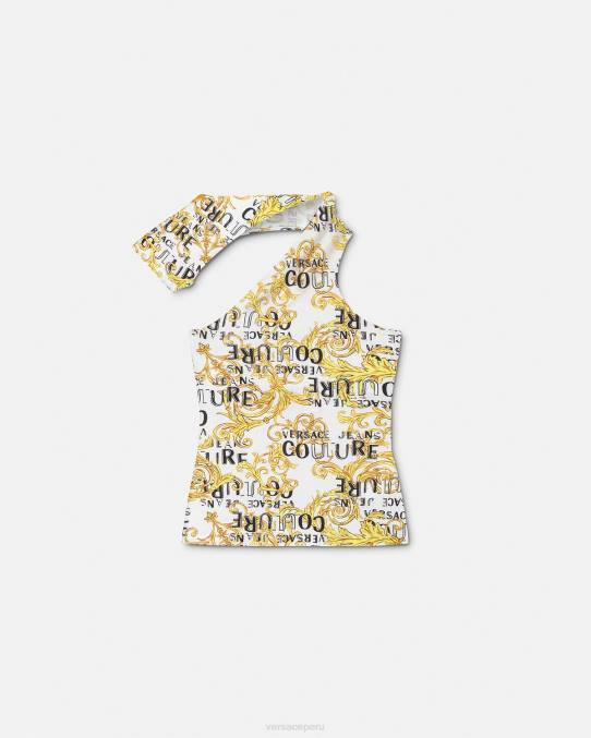 Versace ropa mujer top de un solo hombro con logo de alta costura 6BPV2205 oro y blanco