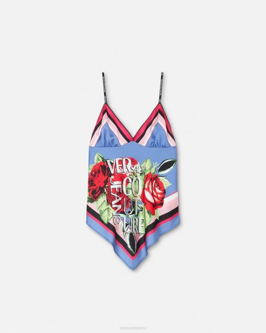 Versace ropa mujer top fular rosas 6BPV2165 azul claro
