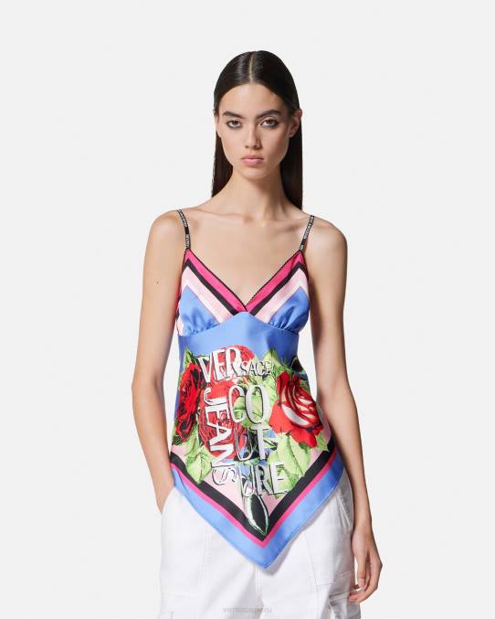 Versace ropa mujer top fular rosas 6BPV2165 azul claro