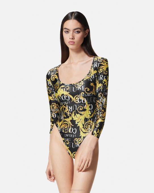 Versace ropa mujer body de alta costura con logo 6BPV2211 oro negro