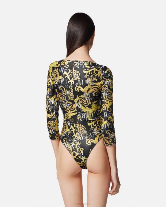 Versace ropa mujer body de alta costura con logo 6BPV2211 oro negro