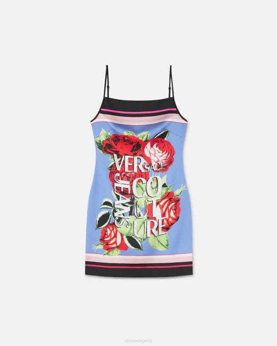 Versace ropa mujer mini vestido de rosas 6BPV2159 azul claro