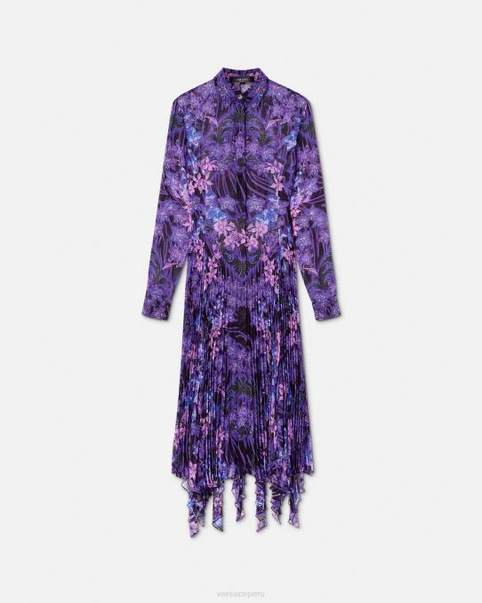 Versace ropa mujer vestido camisero midi con diseño barroco color orquídea 6BPV54 violeta y estampado