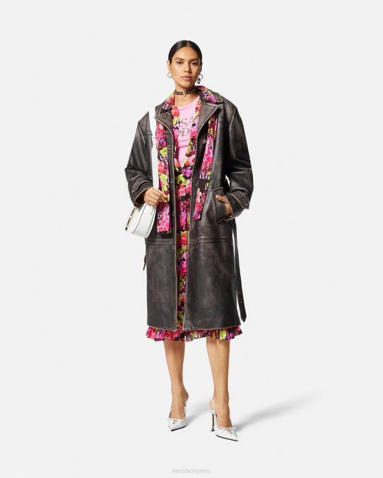 Versace ropa mujer vestido camisero midi con logo y orquídeas 6BPV68 negro y estampado