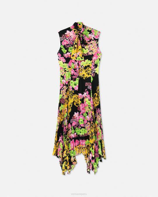 Versace ropa mujer vestido camisero midi con logo y orquídeas 6BPV69 negro y estampado