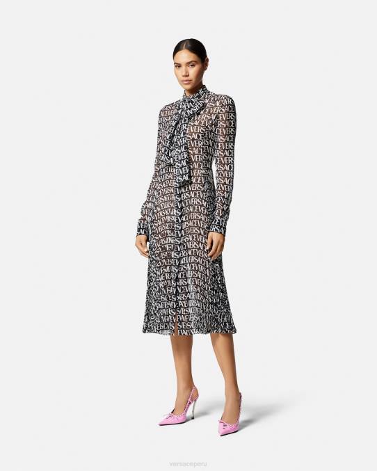 Versace ropa mujer vestido camisero midi integral 6BPV55 negro y estampado