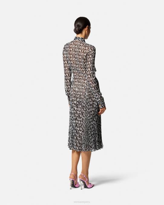 Versace ropa mujer vestido camisero midi integral 6BPV55 negro y estampado