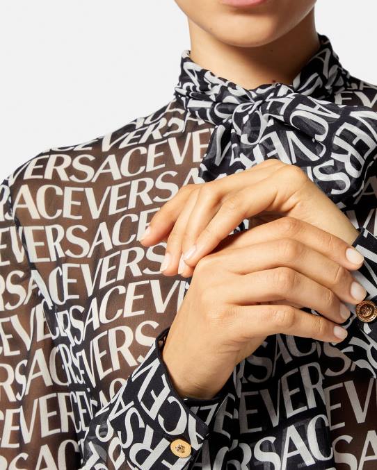 Versace ropa mujer vestido camisero midi integral 6BPV55 negro y estampado