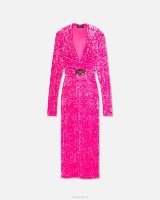 Versace ropa mujer vestido con capucha de terciopelo con Medusa '95 6BPV57 fucsia