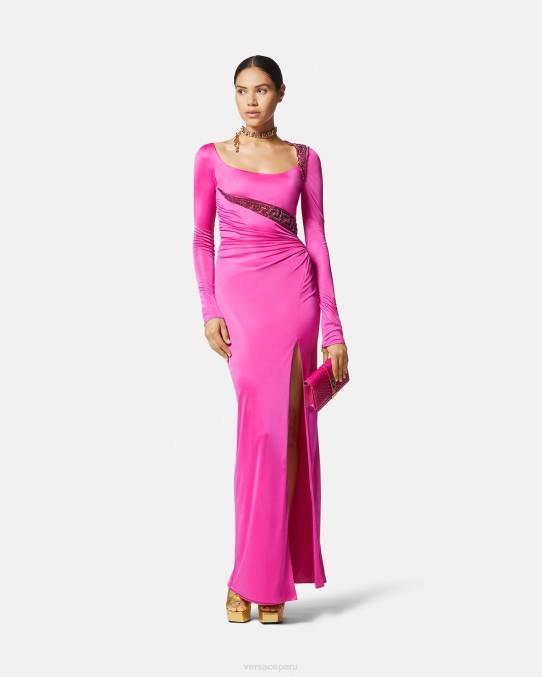 Versace ropa mujer vestido con detalles de greca y cristales 6BPV64 fucsia