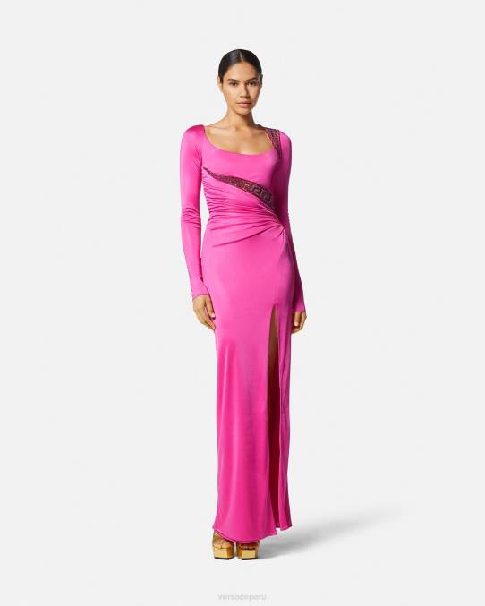Versace ropa mujer vestido con detalles de greca y cristales 6BPV64 fucsia
