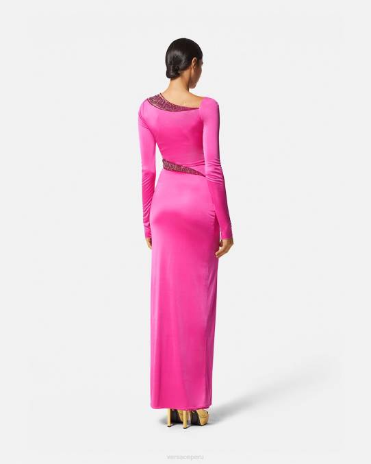 Versace ropa mujer vestido con detalles de greca y cristales 6BPV64 fucsia