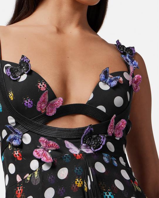 Versace ropa mujer vestido con mariposas bordadas 6BPV1 un color