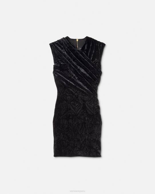 Versace ropa mujer vestido corto asimétrico de terciopelo 6BPV76 negro