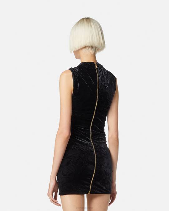 Versace ropa mujer vestido corto asimétrico de terciopelo 6BPV76 negro