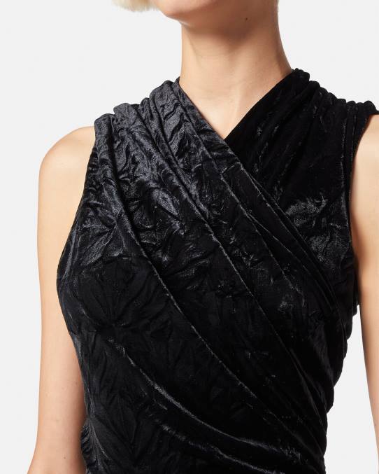 Versace ropa mujer vestido corto asimétrico de terciopelo 6BPV76 negro