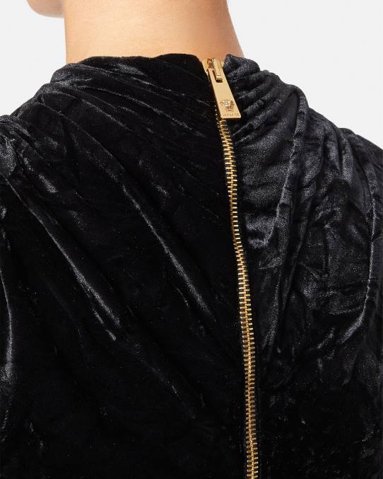 Versace ropa mujer vestido corto asimétrico de terciopelo 6BPV76 negro