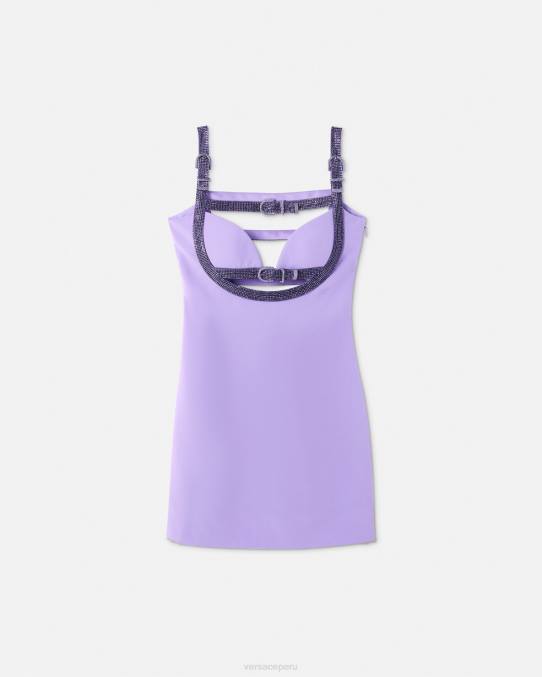 Versace ropa mujer vestido corto con aberturas de cristal 6BPV11 un color