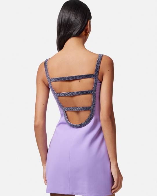 Versace ropa mujer vestido corto con aberturas de cristal 6BPV11 un color