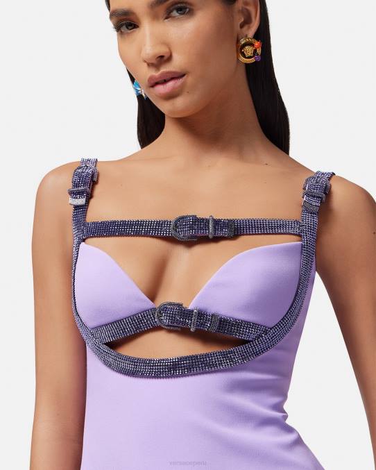 Versace ropa mujer vestido corto con aberturas de cristal 6BPV11 un color