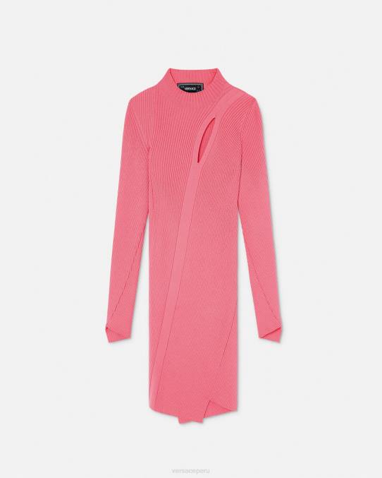 Versace ropa mujer vestido corto con cuello alto y cortes 6BPV32 rosa