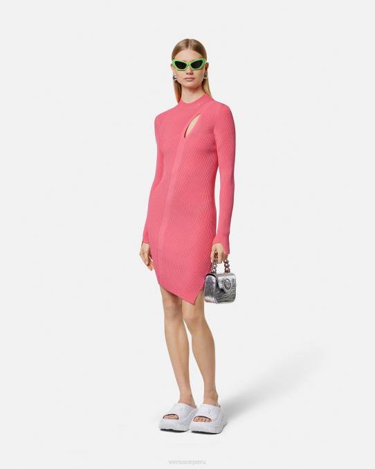 Versace ropa mujer vestido corto con cuello alto y cortes 6BPV32 rosa