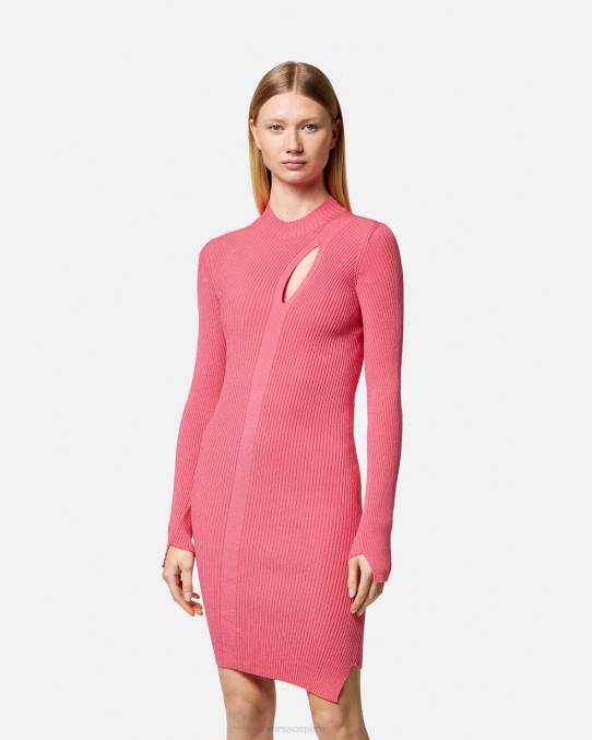 Versace ropa mujer vestido corto con cuello alto y cortes 6BPV32 rosa