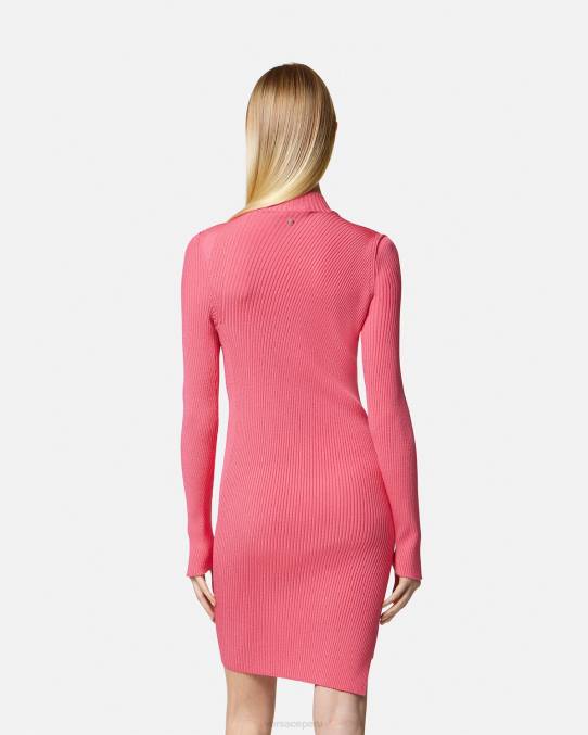 Versace ropa mujer vestido corto con cuello alto y cortes 6BPV32 rosa