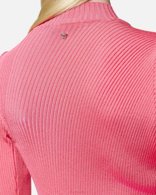 Versace ropa mujer vestido corto con cuello alto y cortes 6BPV32 rosa