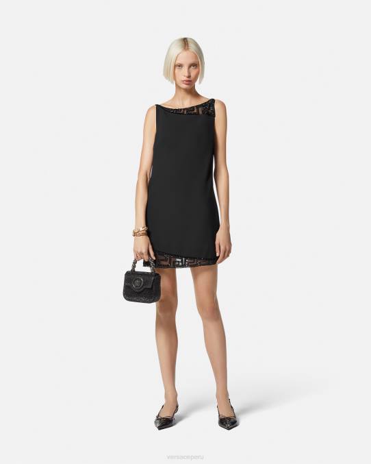 Versace ropa mujer vestido corto con detalles de Greca y cristales 6BPV37 negro