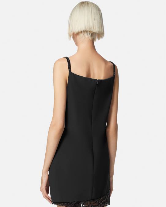 Versace ropa mujer vestido corto con detalles de Greca y cristales 6BPV37 negro