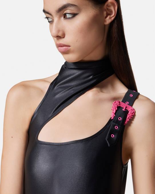 Versace ropa mujer vestido corto con hebilla barroca 6BPV2195 negro